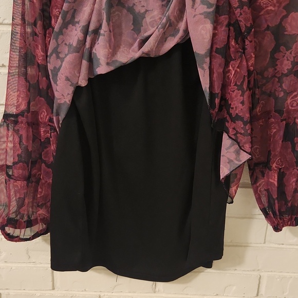 Floral Sheer Women's Top - Pink and Black - Picture 7 of 10